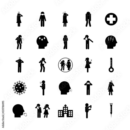 Covid 19 silhouette style icon set vector design