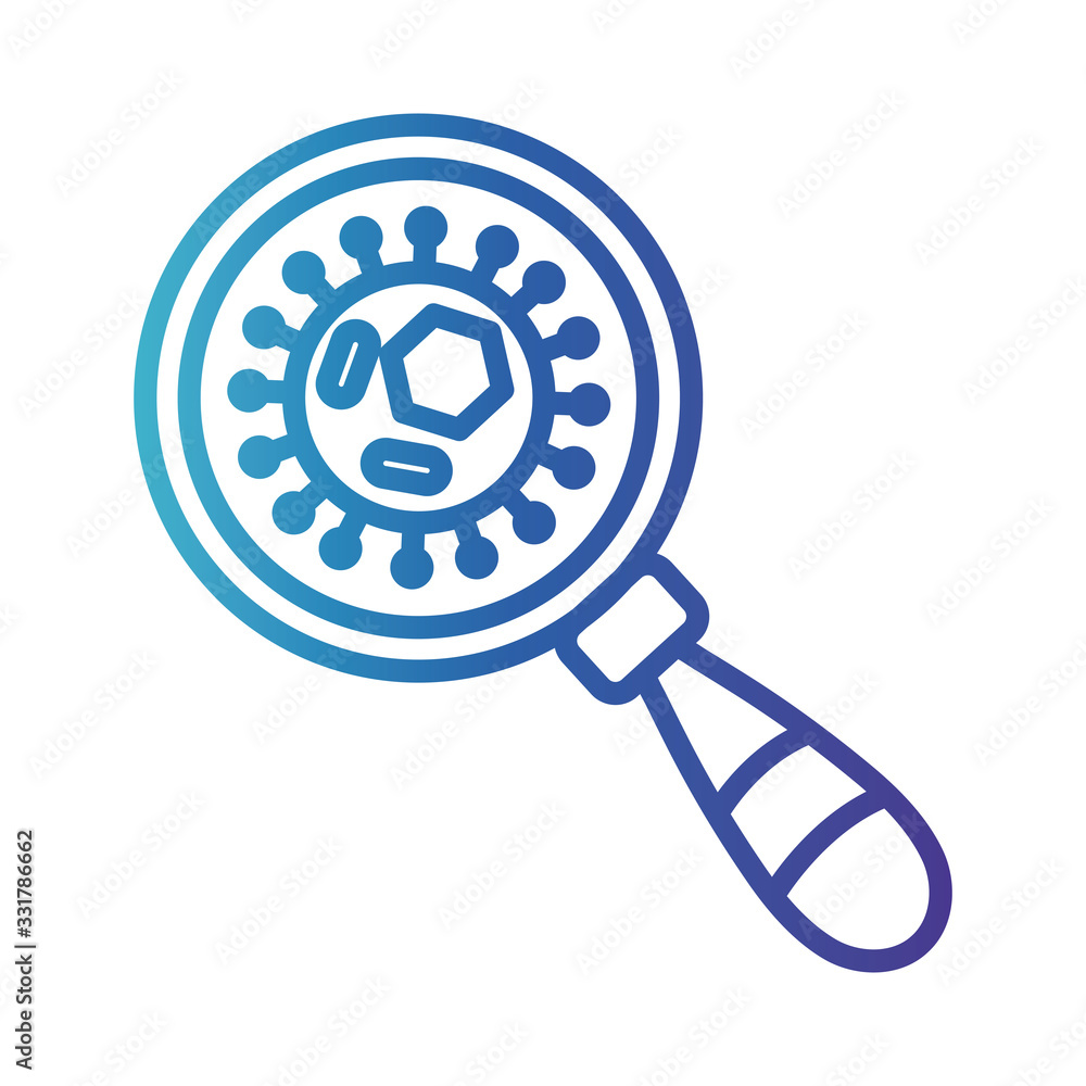 magnifying glass with particle of covid 19, gradient line style icon vector illustration design magnifying glass with particle of covid 19, gradient line style icon vector illustration design