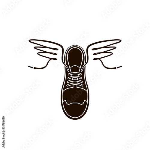 speeding sport shoes with lace as wings isolated on white background