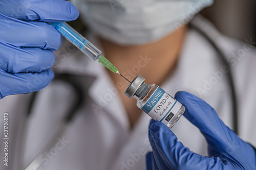 vial, covid-19, coronavirus vaccine ampoule, bottle for injection with syringe