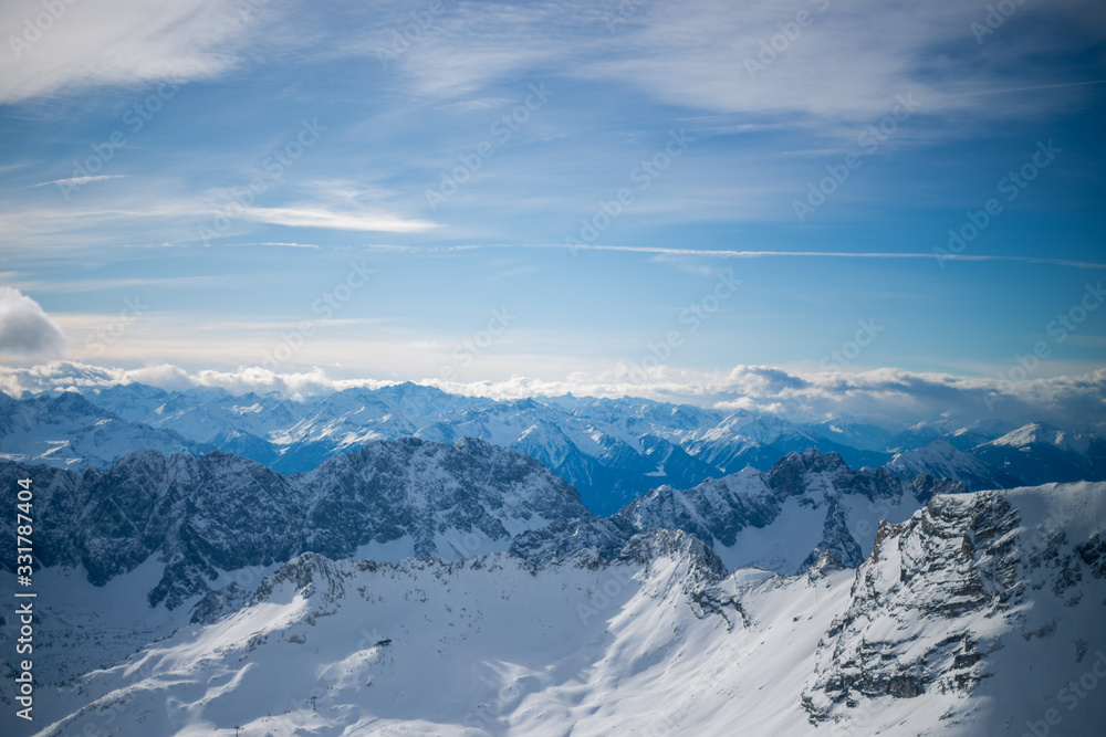 High alpine mountains with snow in Germany and blue beautiful sky High alpine mountains with snow in Germany and blue beautiful sky