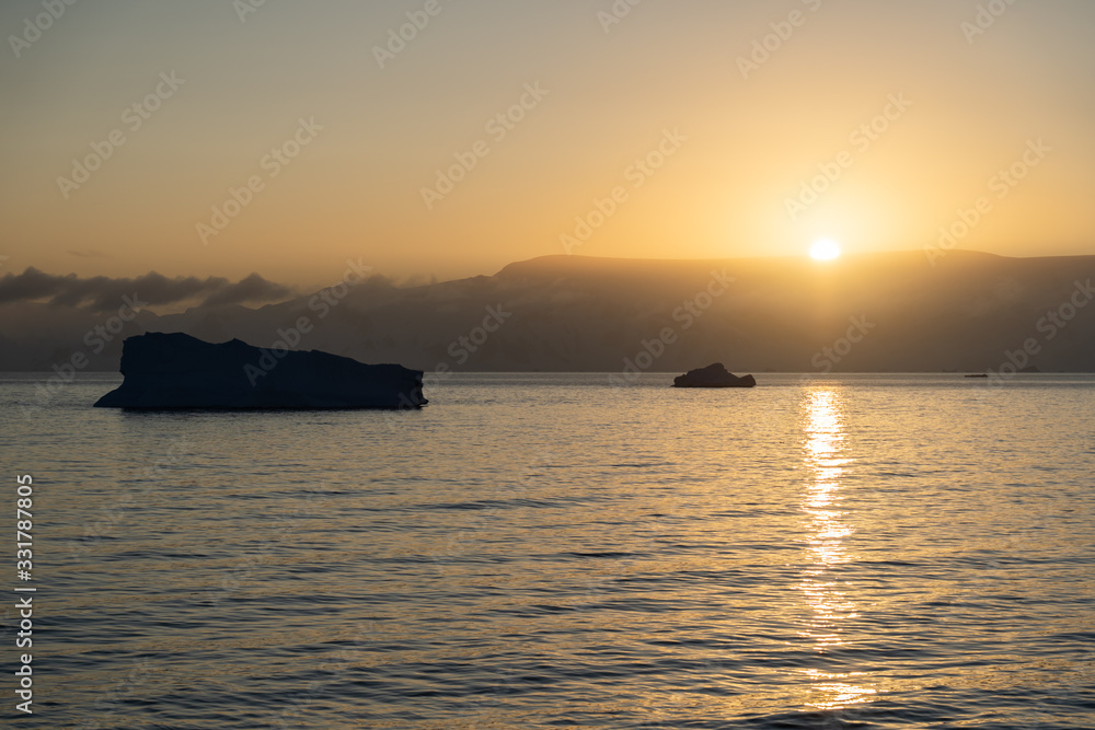 Sunrise in the Errera Channel in Antarctica