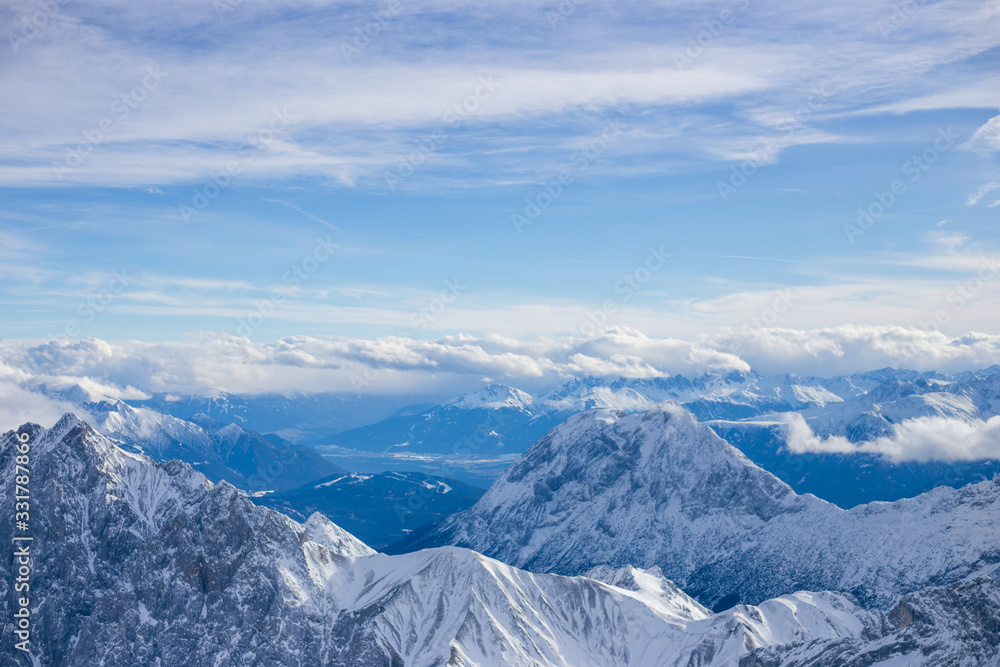 High alpine mountains with snow in Germany and blue beautiful sky High alpine mountains with snow in Germany and blue beautiful sky