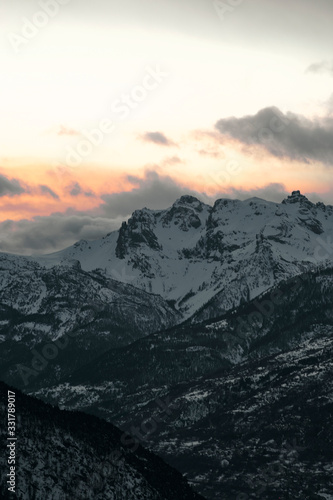 beautiful red sunset over the mountains in the france alps