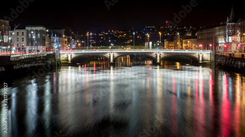 Beautiful night view scene Cork city center old town Ireland cityscape reflection river Lee © Cristi