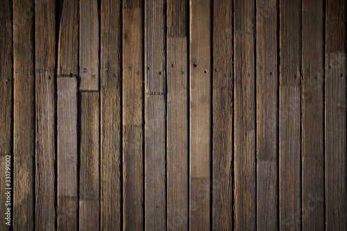Wooden texture. Old terrace board. Background of old natural wooden dark empty deck with messy and grungy crack beech  oak tree floor texture inside vintage  retro perfect blank.