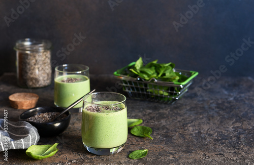 Green smoothie with spinach and chia seeds. Detox drink.