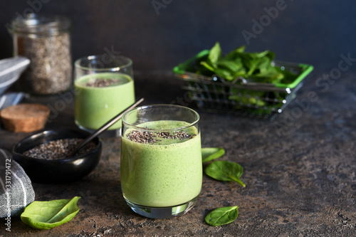 Green smoothie with spinach and chia seeds. Detox drink.