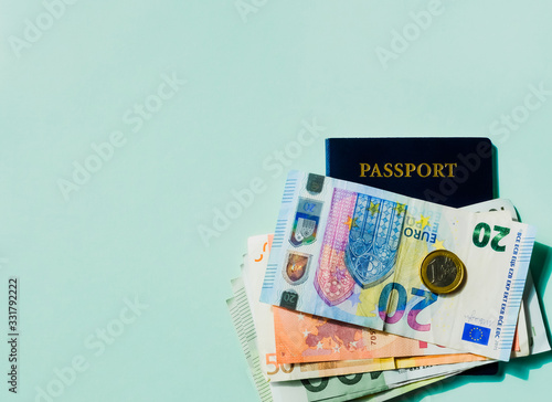 Euro money and passport. photo