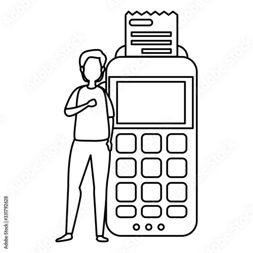 man with dataphone device isolated icon vector illustration design photo