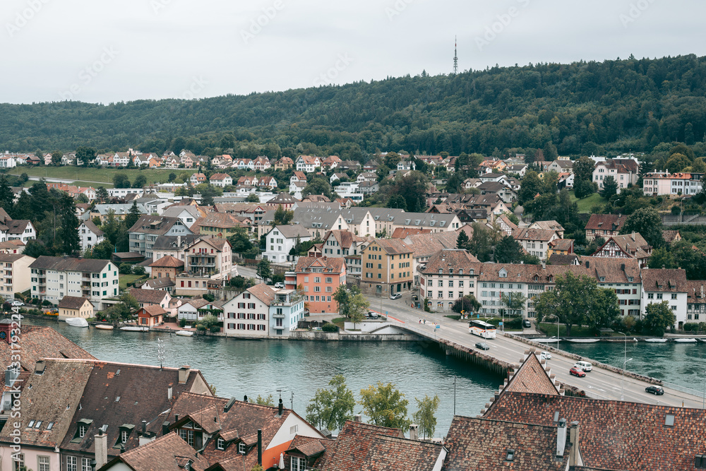 Panoramic view of the old European city of Schaffhausen