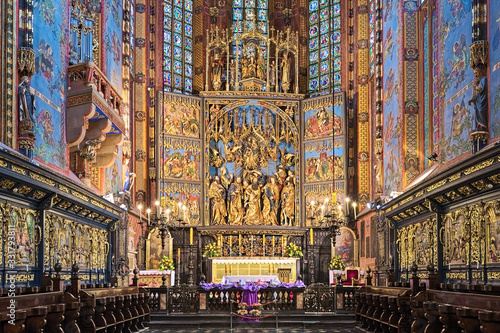 Veit Stoss altarpiece in St. Mary's Basilica in Krakow, Poland. The altarpiece was carved between 1477 and 1484 by the German sculptor Veit Stoss (known in Polish as Wit Stwosz). photo