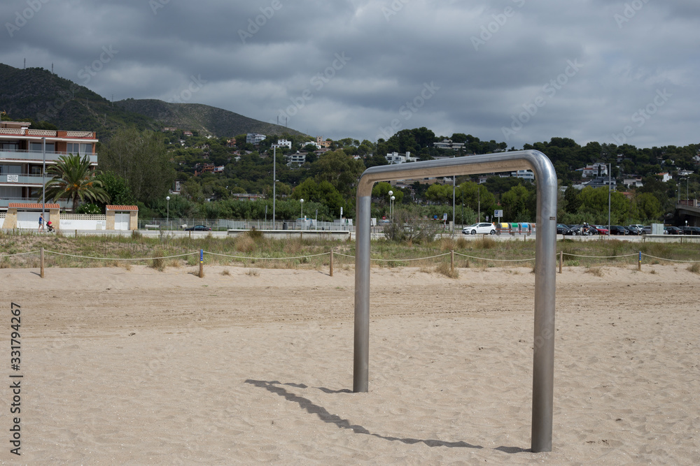 Football goal on the beach in barcelona