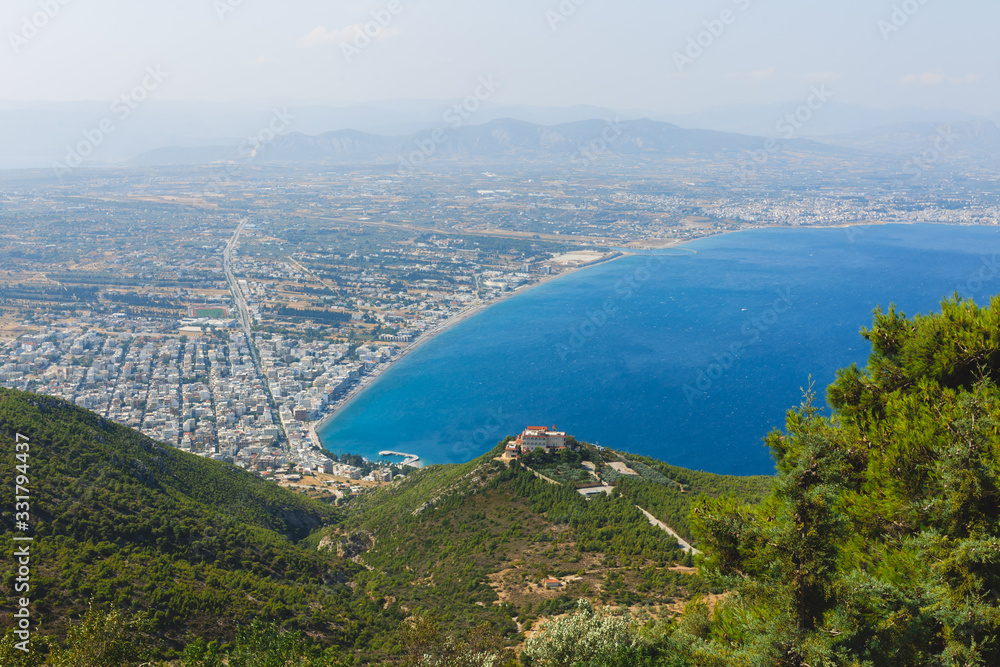 Panoramic view of Loutraki and Aegean sea, Greece in a summer day Panoramic view of Loutraki and Aegean sea, Greece in a summer day