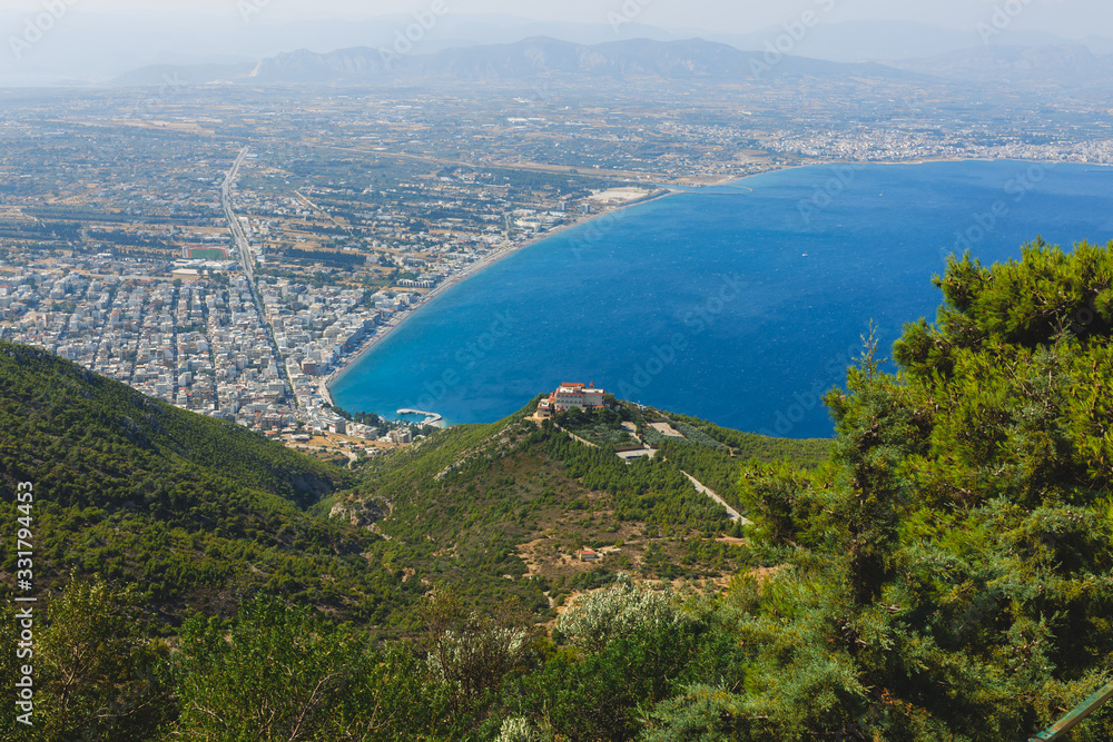 Panoramic view of Loutraki and Aegean sea, Greece in a summer day Panoramic view of Loutraki and Aegean sea, Greece in a summer day