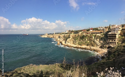 Panoramic landscape of the sea shore near Byblos and Amchit in Lebanon