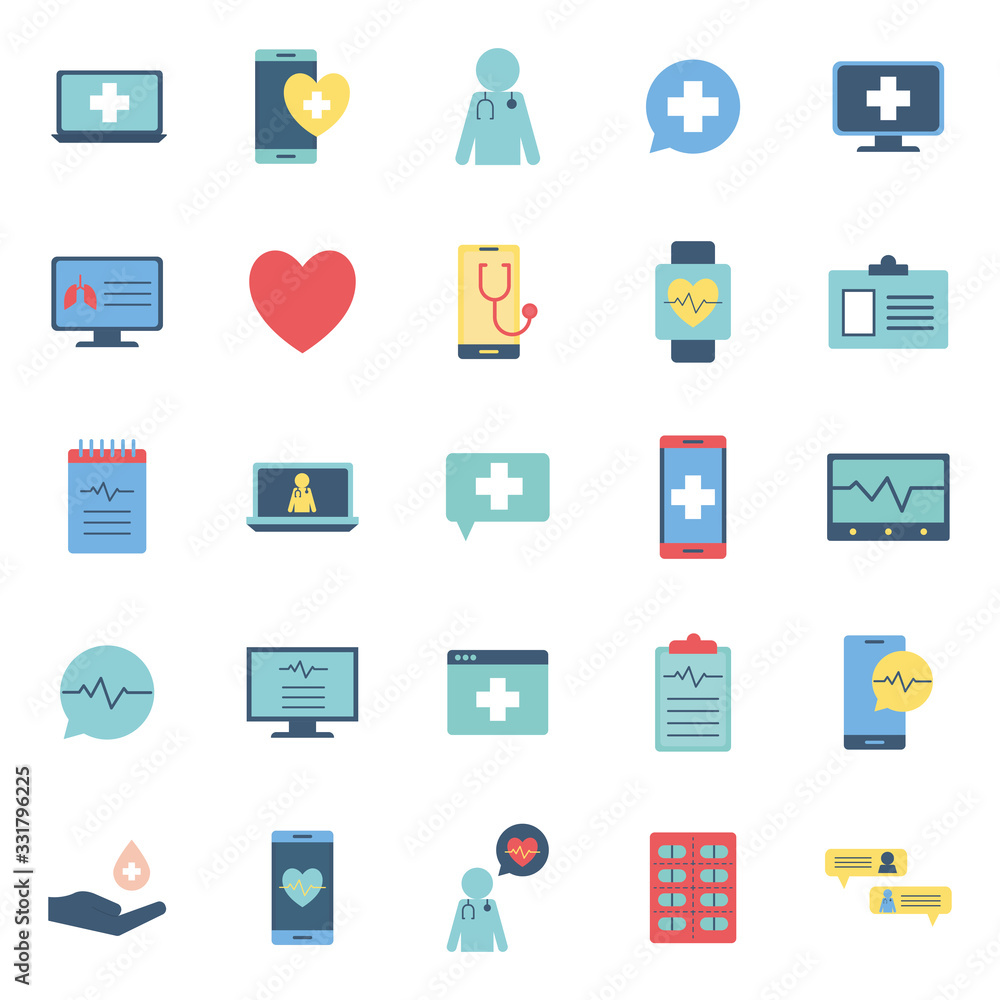 Isolated health online flat style icon set vector design