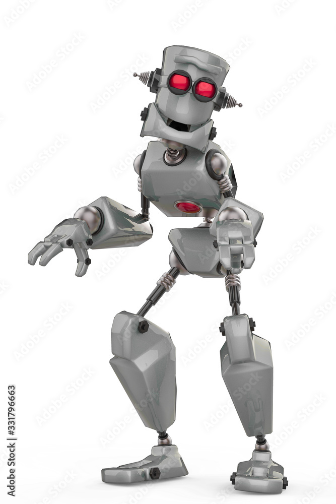 funny grey robot cartoon doing a monster pose in a white background funny grey robot cartoon doing a monster pose in a white background