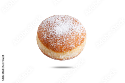  fresh donut sprinkled with powdered sugar. isolate on white background