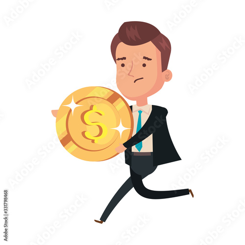 coin money with businessman isolated icon vector illustration design