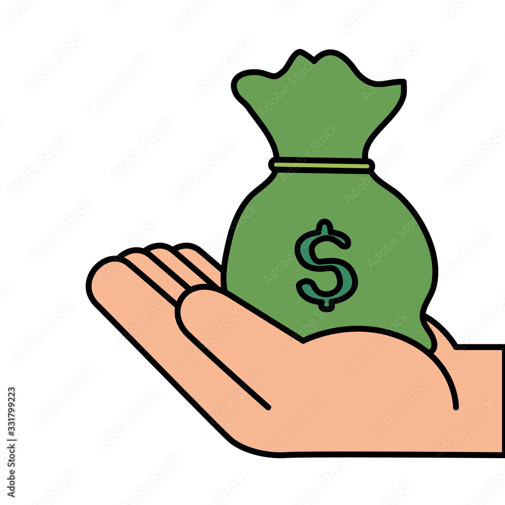 hand with money bag cash isolated icon vector illustration design hand with money bag cash isolated icon vector illustration design