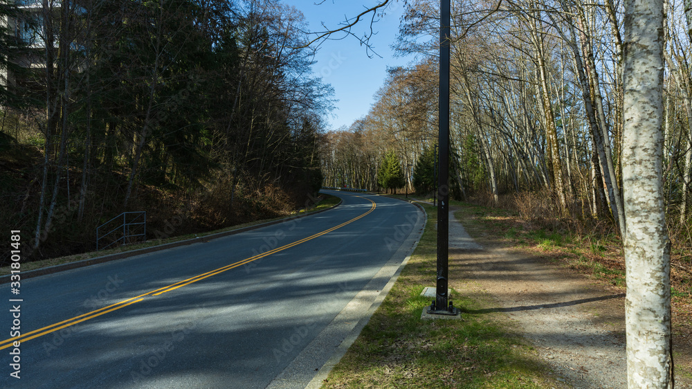 Fototapeta premium Pandemic-deserted road on Burnaby Mountain