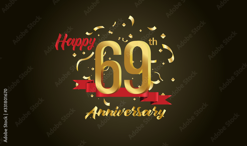 Anniversary celebration background. with the 69th number in gold and with the words golden anniversary celebration.