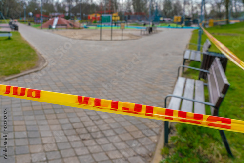 Closed children's playground during quarantine. Covid-19  © Igor
