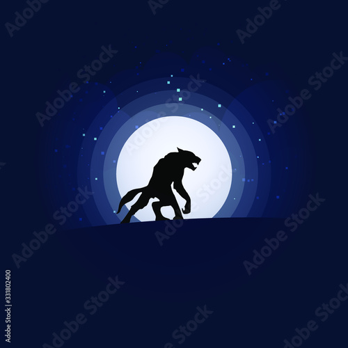 Werewolf silhouette halloween night background with moonlight vector illustration. Werewolf silhouette,halloween night background moonlight vector illustration. Vector illustration head ferocious wolf