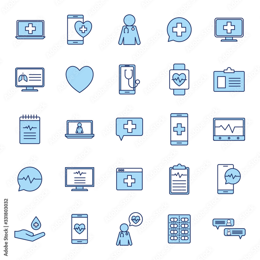 Isolated health online line and fill style icon set vector design
