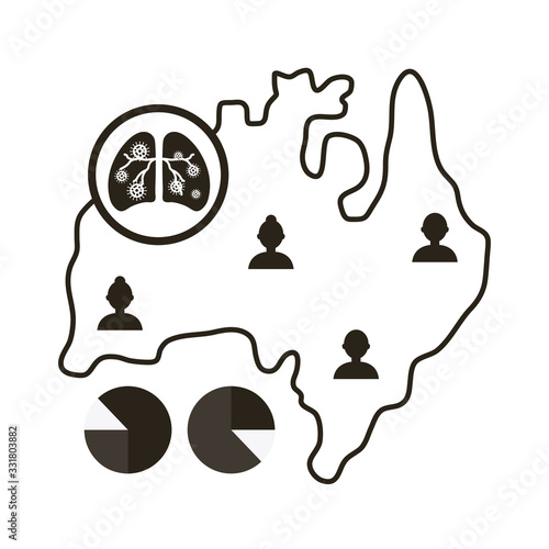 map of australina with covid 19 information and icons, line style icon vector illustration design photo