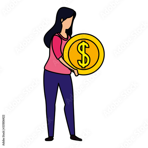 woman and coin money cash isolated icon vector illustration design