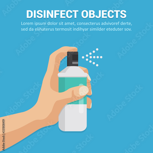 Disinfect objects with spray concept in a flat design. Vector illustration