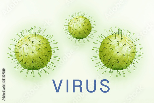 Abstract model of a virus strain from a ball of thread with pins stuck in it