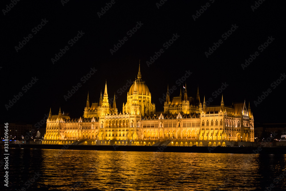 Fototapeta premium Budapest Parliament Buildings at night with backlight