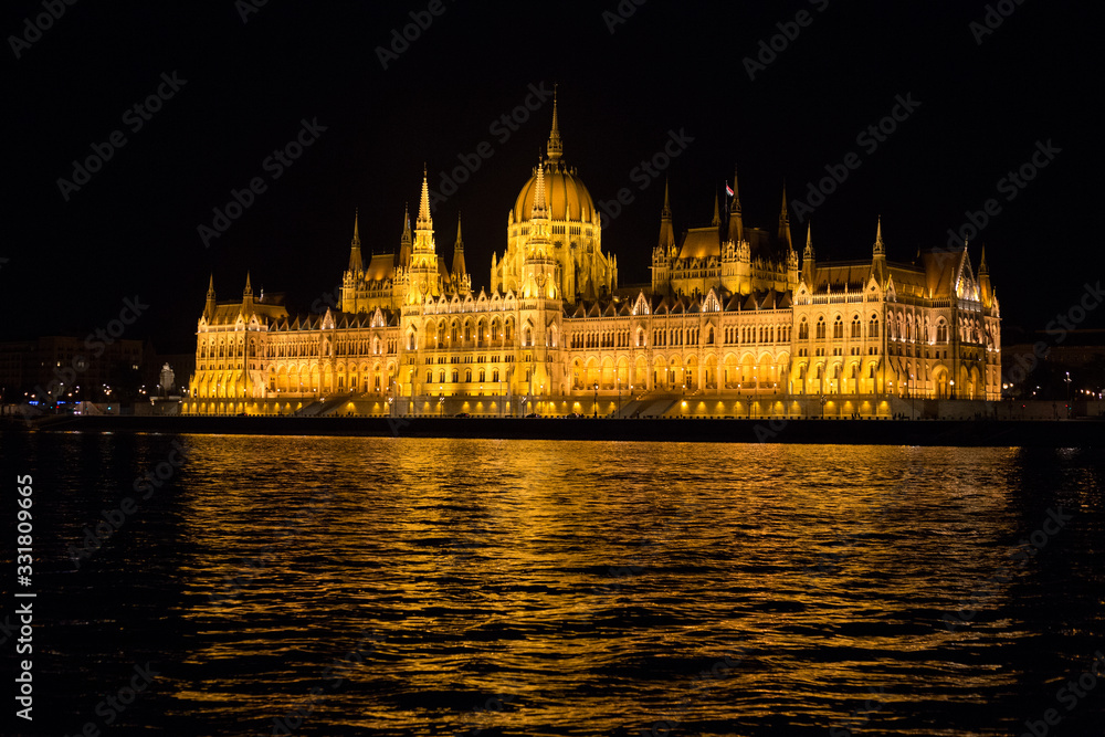 Fototapeta premium Budapest Parliament Buildings at night with backlight