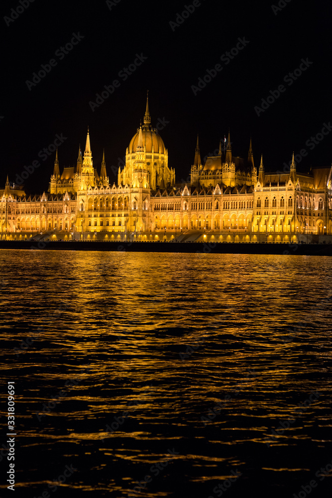Budapest Parliament Buildings at night with backlight