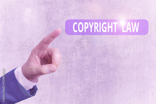 Writing note showing Copyright Law. Business concept for body of law that governs the original works of authorship