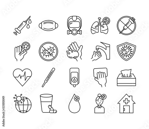 bundle of covid 19 designs, line style icon vector illustration design