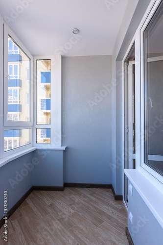 Interior of a spacious empty balcony after renovation