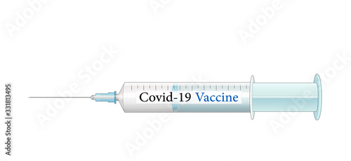 Medizin Spritze mit Impfserum gegen Covid-19, Injektionsspritze Einwegspritze Medizin Vektor Illustration isoliert auf weißem Hintergrund