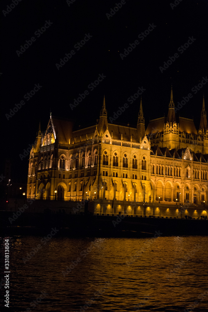 Budapest Parliament Buildings at night with backlight