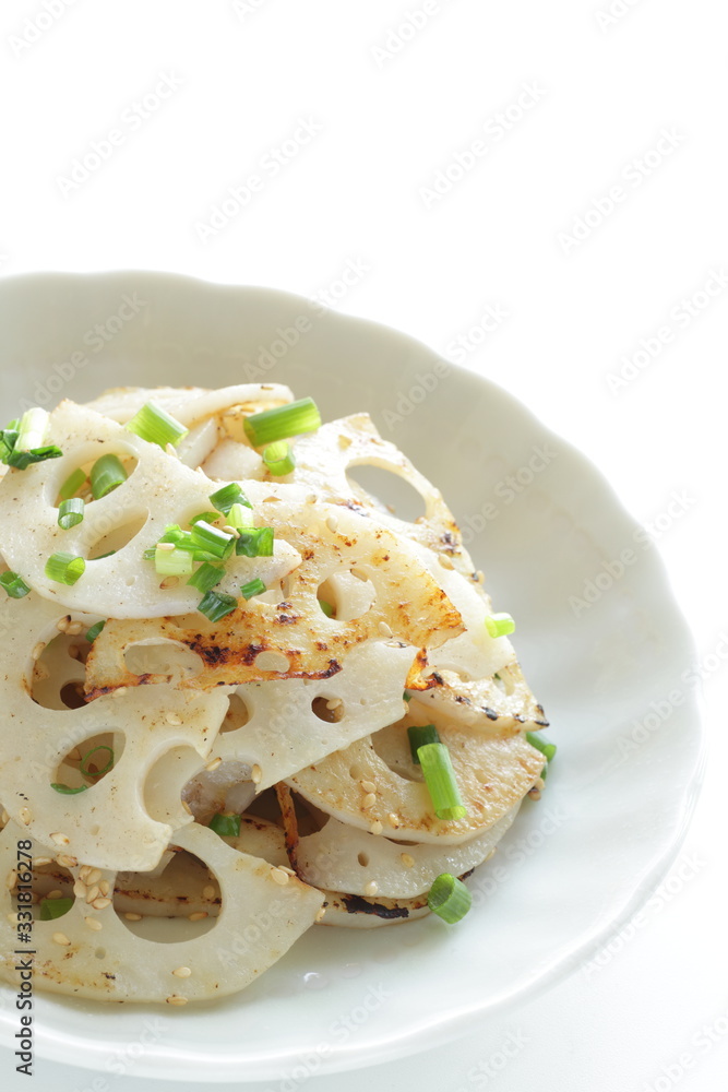 Homemade sliced lotus roots and spring onion for healthy Chinese food Homemade sliced lotus roots and spring onion for healthy Chinese food