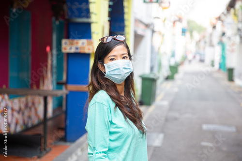 woman sick wearing face masks in the city of asia