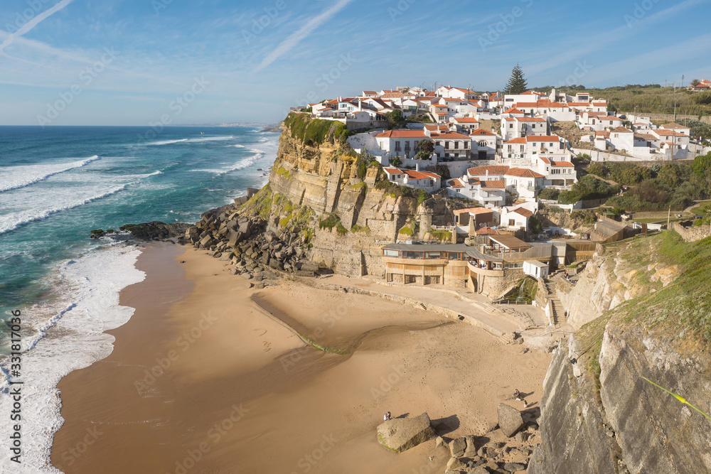 Small Portugese Seaside Town Azenhas Do Mar During Low Tide