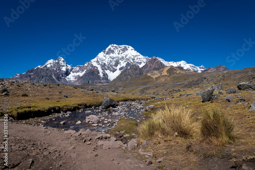 A view of Ausangate Mountain. It is one of the most important in Peru. It has several gaps in its extension. The area is a tourist attraction for trekking
