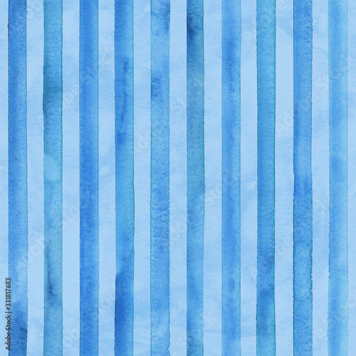 Watercolor blue stripes background. Blue and white striped seamless pattern