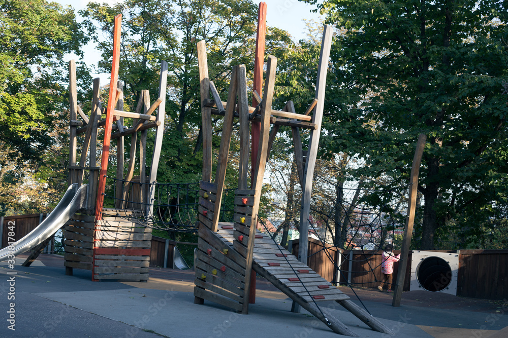 Modern outdoor playground with slides and climbing frames Modern outdoor playground with slides and climbing frames