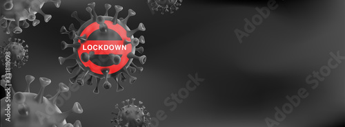 Lockdown text with 3D microscopic object of novel coronavirus vector illustration background. (2019-nCoV) in china. Coronavirus quarantine illustration template photo