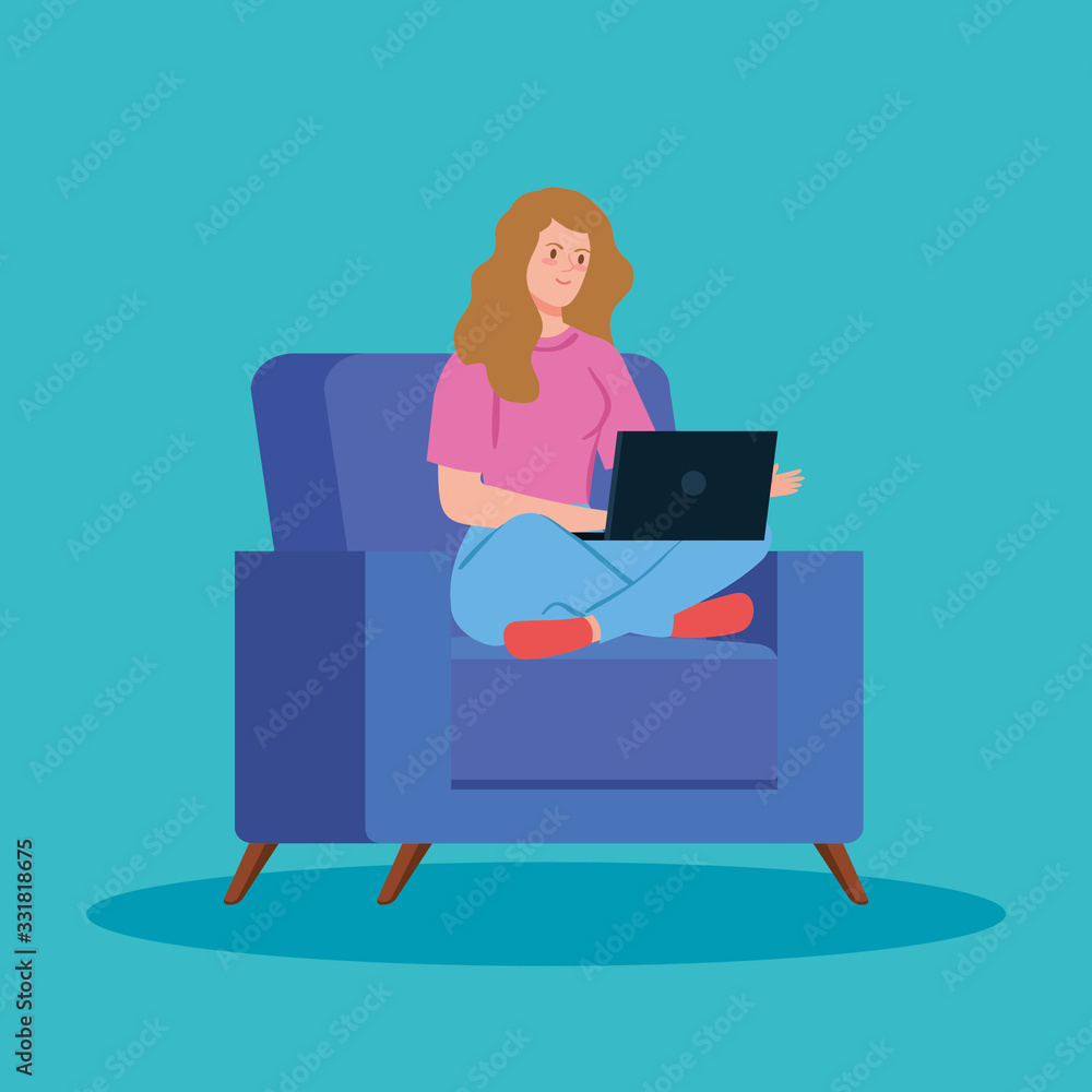 woman working in telecommuting with laptop in couch vector illustration design woman working in telecommuting with laptop in couch vector illustration design